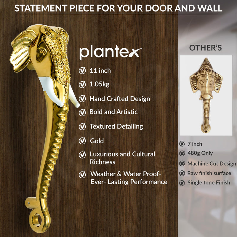 Plantex Heavy Duty Elephant Shape Handle for Main Door/Pull Push 11-Inches Main Door Handle for Home Decor/3 Years Warranty Pack of 1 (Golden Finish)-5