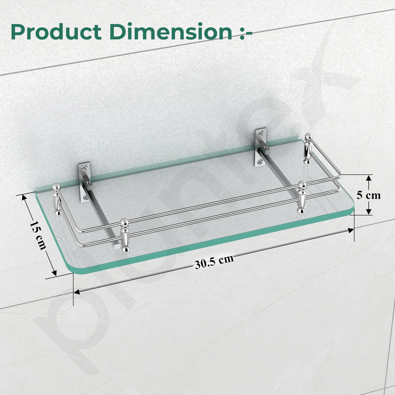 Plantex Premium Transparent Glass Shelf for Bathroom Wall/Bathroom Organizer/Storage Rack for Kitchen/Living Room (Polished, 12x6 - Pack of 1)-2