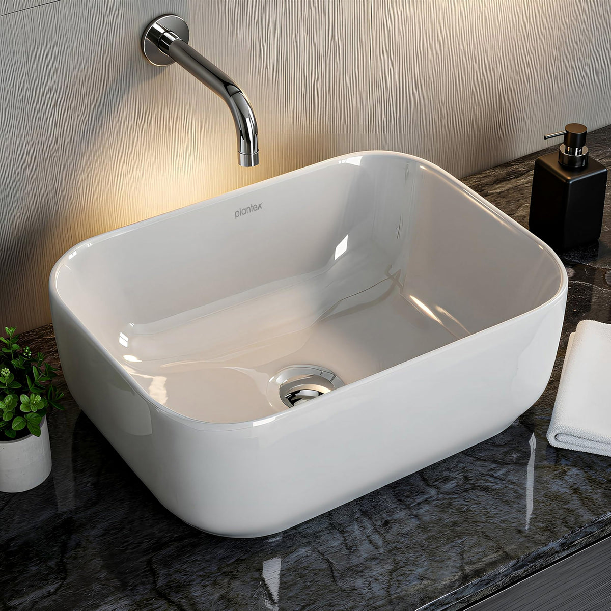 Plantex Ceramic Wash Basin for Bathroom/Table Top Washbasin with 10 Years Glaze Warranty by Plantex/Counter Top Basin/Basin for Restaurant/Hotel (Glossy White - 16 x 12 x 5.5 inch)