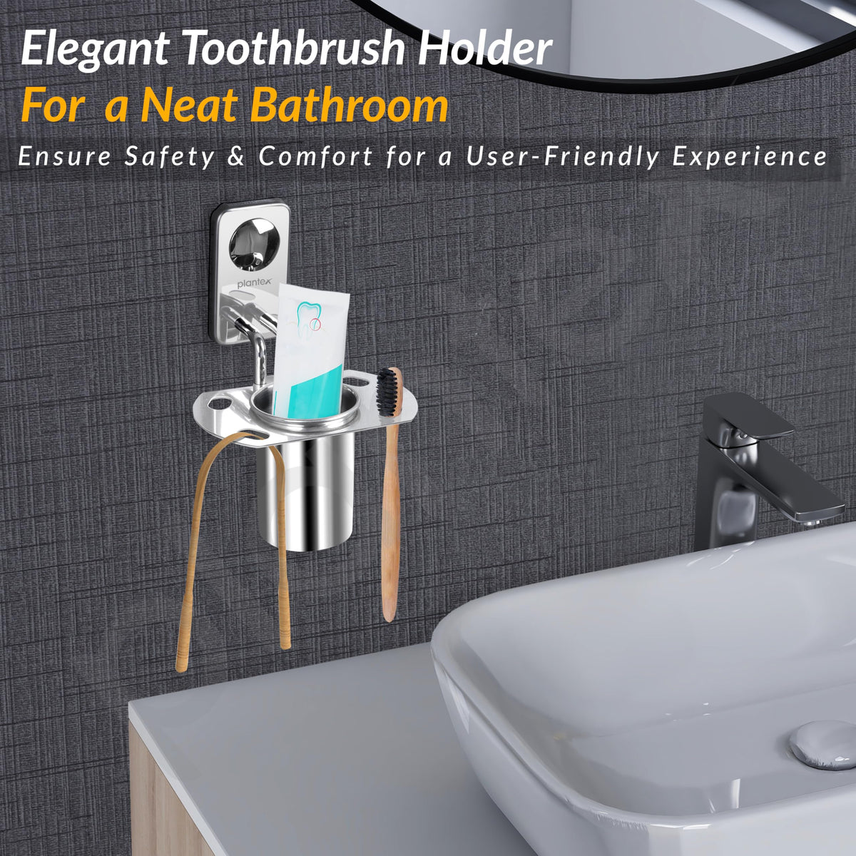 Plantex Metro Platinum Stainless Steel Tooth Brush Holder/Tumbler Holder/Bathroom Accessories-4