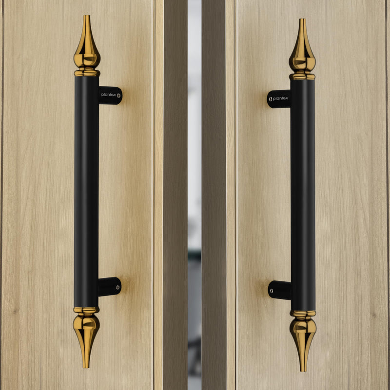 Plantex Heavy Duty Door Handle/14 Inch Main Door Handle/Pull-Push Door Handle/Door & Home Decor - Pack of 2 (Black and Gold)-1