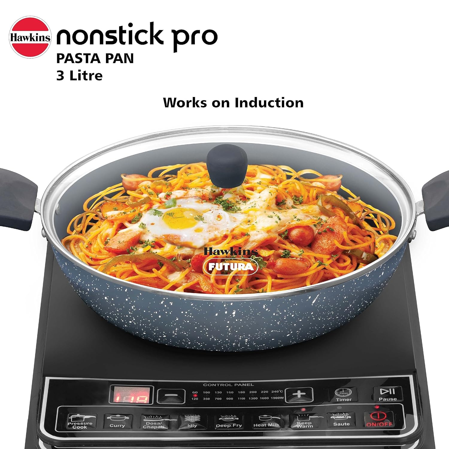 Hawkins Nonstick Induction Pasta Pan, 26 cm Diameter, Granite Fry Pan, Blue (ICP26G)
