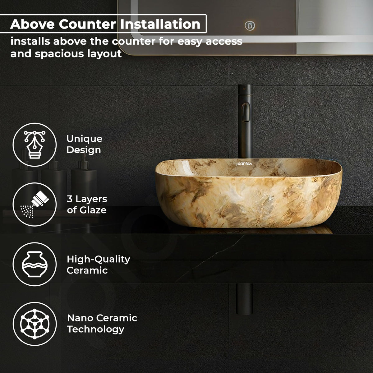 Plantex Basin for Bathroom/Ceramic Table Top/Counter Top Wash Basin (Alpha -NS-137, 18 x 13 x 5.5 Inch)-2