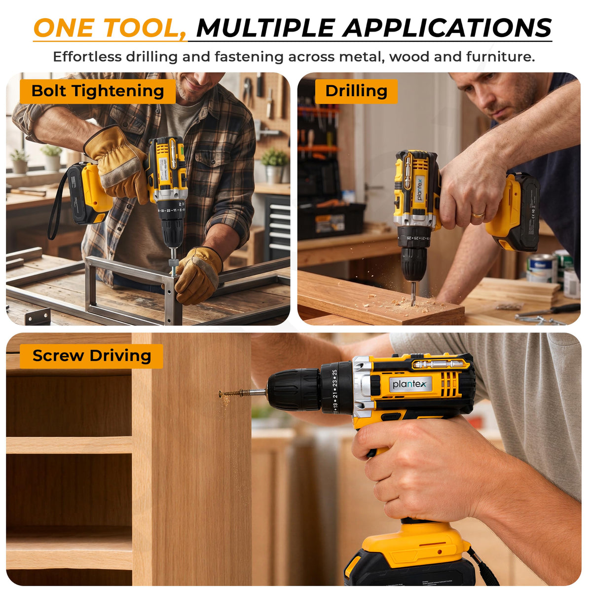 Plantex 21V Cordless Drill Machine for Home/10mm Chuck Electric Screwdriver & Power Drill Kit with 2 Lithium-Ion Batteries, Charger, Accessories & Storage Case (ML-D005, Yellow)-5