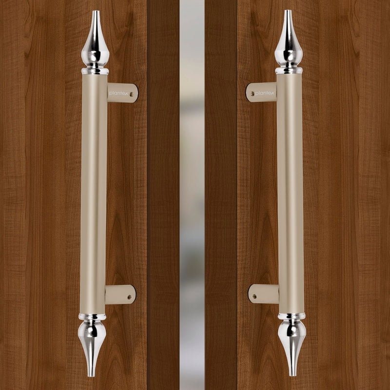 Plantex Heavy Duty 14 Inch Main Door Handle/Door Handle for Main Door/Pull Push Door Handle Pack of 2 (117, Satin White and Chrome Finish) - 3 Years Warranty-1