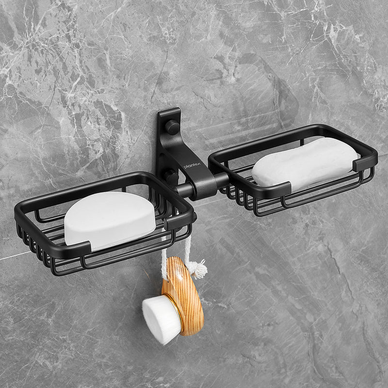 Plantex Aluminum Bathroom Dual Soap Holder with Hook/Soap Stand/Soap Dish/Bathroom Accessories - Black-1