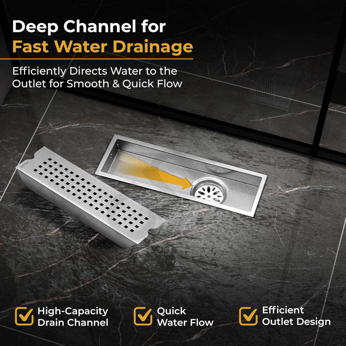 Plantex 304 Grade Stainless Steel Shower Water Drain Channel/12x4 Inch Floor Drain/Drainage Cover/Floor Drain Cover with Removable Grate - (PALO, Chrome)-5