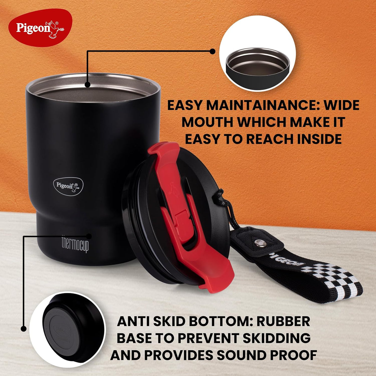 Pigeon Thermocup 350 ml: Stainless Steel Vacuum Insulated Coffee Cup/Tumbler for Hot and Cold Drinks, BPA-Free, Leak-Pro