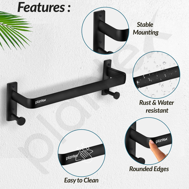 Plantex Single Towel Rod for Bathroom/Cloth Hanger for Wall/Towel Holder/9 Inch Towel Bar/Bathroom Accessories (1511, Black)-2