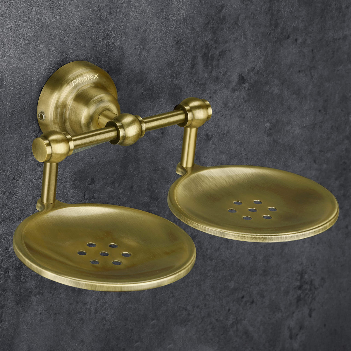 Plantex 304 Grade Stainless Steel Bathroom Accessories Set of 3 - Towel Stand/Napking Hanger/Dual Soap Holder for Bathroom - Skyllo (Brass Antique)-4