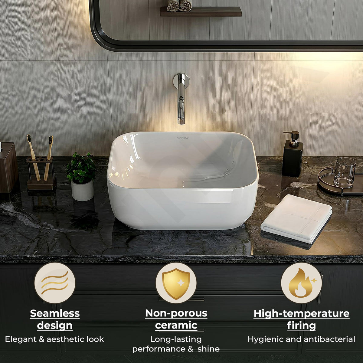Plantex Ceramic Wash Basin for Bathroom/Table Top Washbasin with 10 Years Glaze Warranty by Plantex/Counter Top Basin/Basin for Restaurant/Hotel (Glossy White - 16 x 12 x 5.5 inch)-5