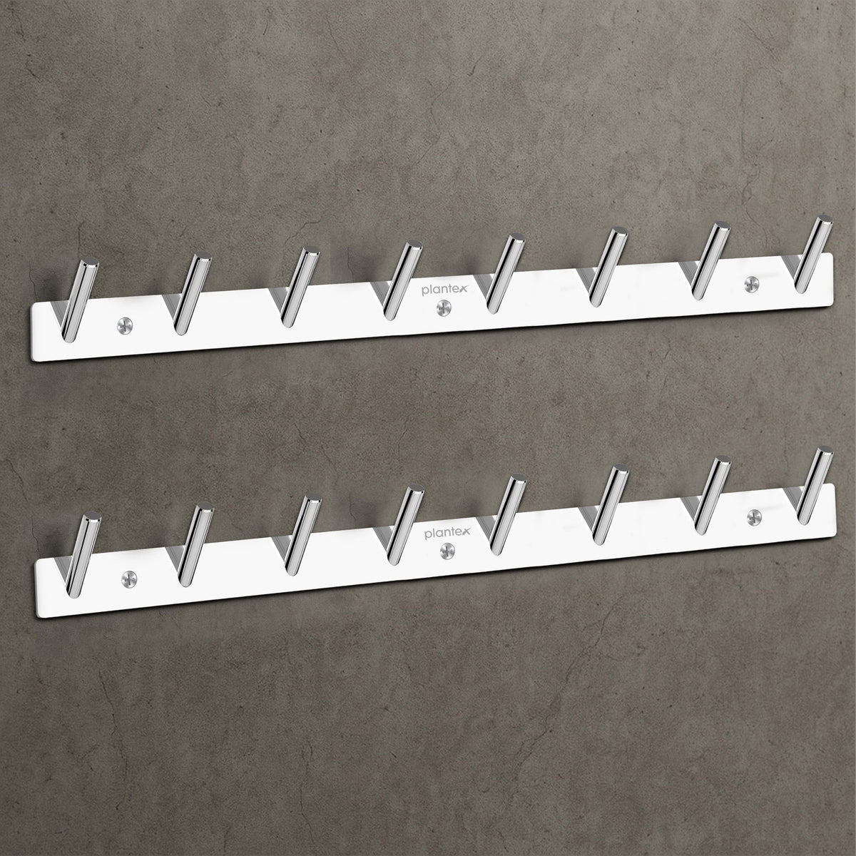 Plantex Wall Hooks for Hanging Cloth/Stainless Steel Towel Hangers/Bathroom Robe Hooks/Door Hangers/Round Wall Hook/Hook Rail for Hanging Keys - 8 Hooks (Pack of 2, Chrome)-1