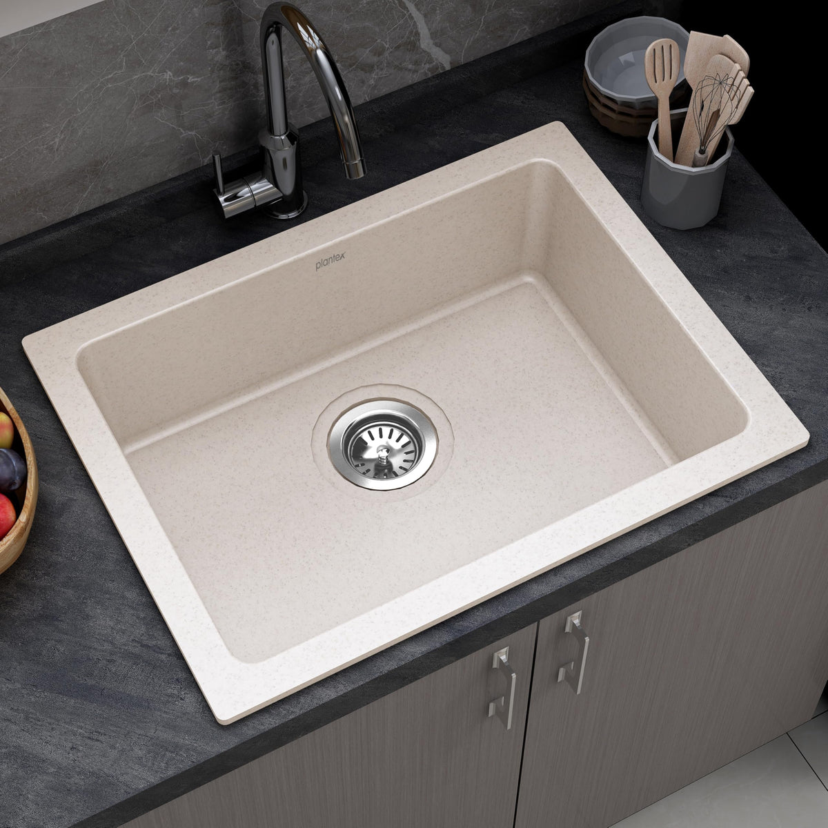 Plantex Undermount Sink for Kitchen/Quartz Acrylic Kitchen Sink with 10 Years Warranty by Plantex/Granite Single Bowl Kitchen Sinks with Coupling (Ultra Brun-24x18 Inches)