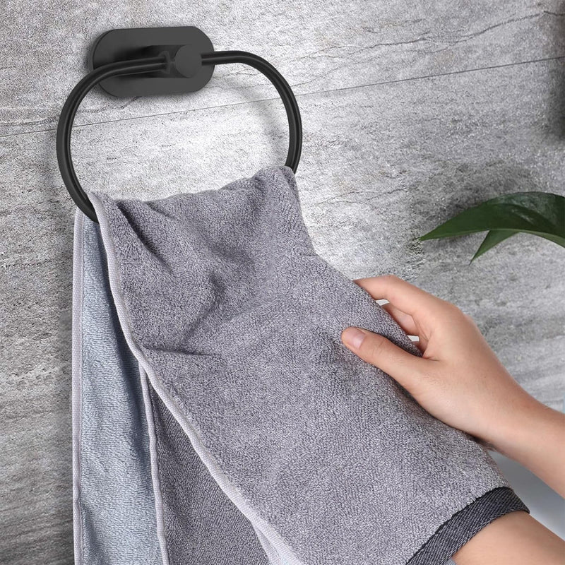 Plantex Stainless Steel Self Adhesive Bathroom Accessories Set-16 inch Single Towel Rod/Napkin Holder/Paper Holder/Robe Hook for Bathroom - 4 Piece Combo (Black)-2