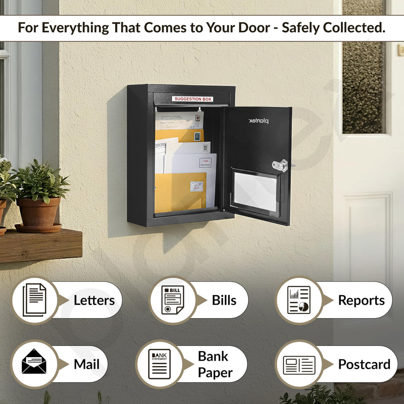 Plantex All in 1 Letter Box/Multipurpose Box/GI Steel Suggestion Box/Complaint Box/Post Box/Donation Box/Letter Box for Home gate and Office with Keylocks - Pack of 10 (Black)-6