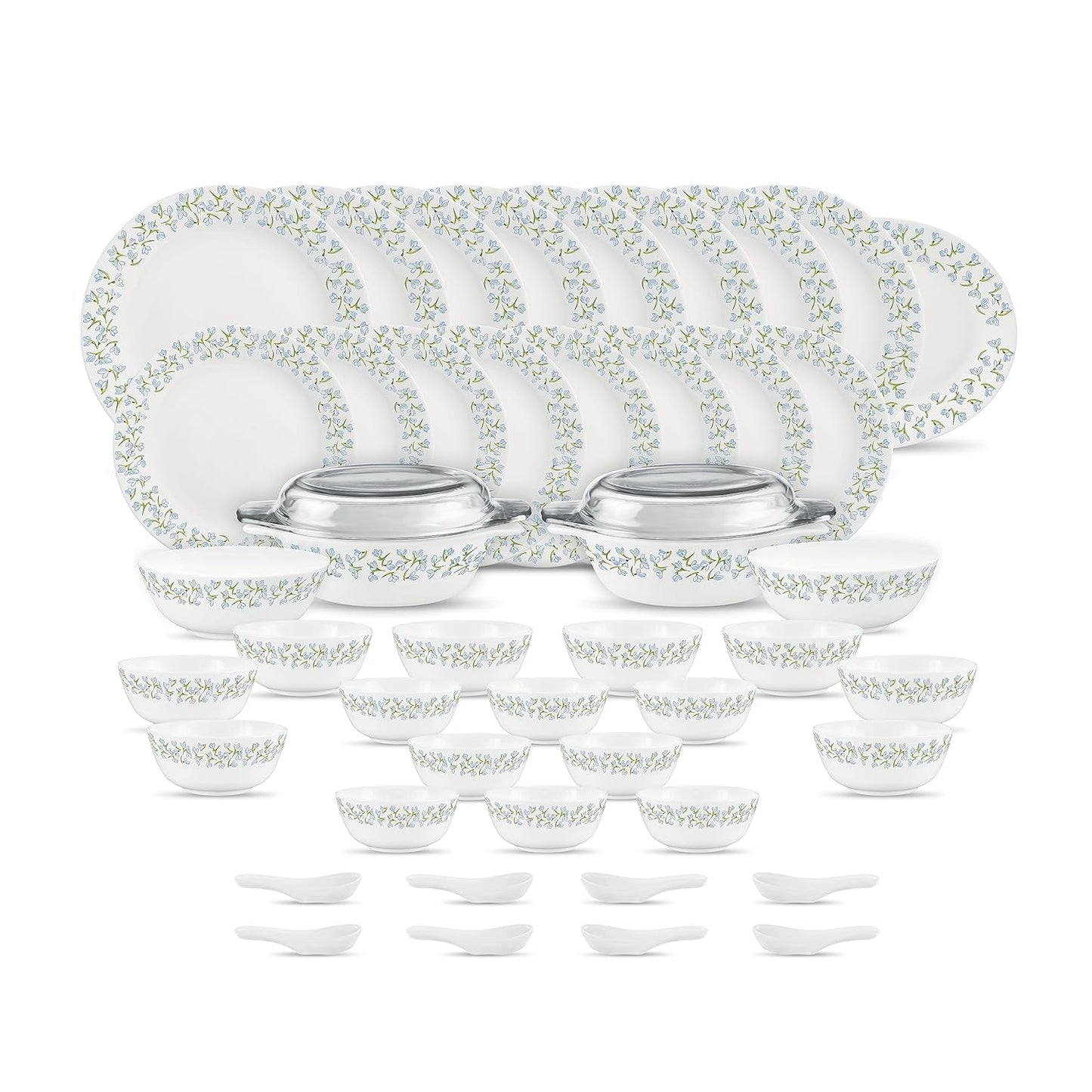 Diva by La Opala, Pearl Collection, Opal Glass Dinner Set 47 pcs, Silky Cluster, White