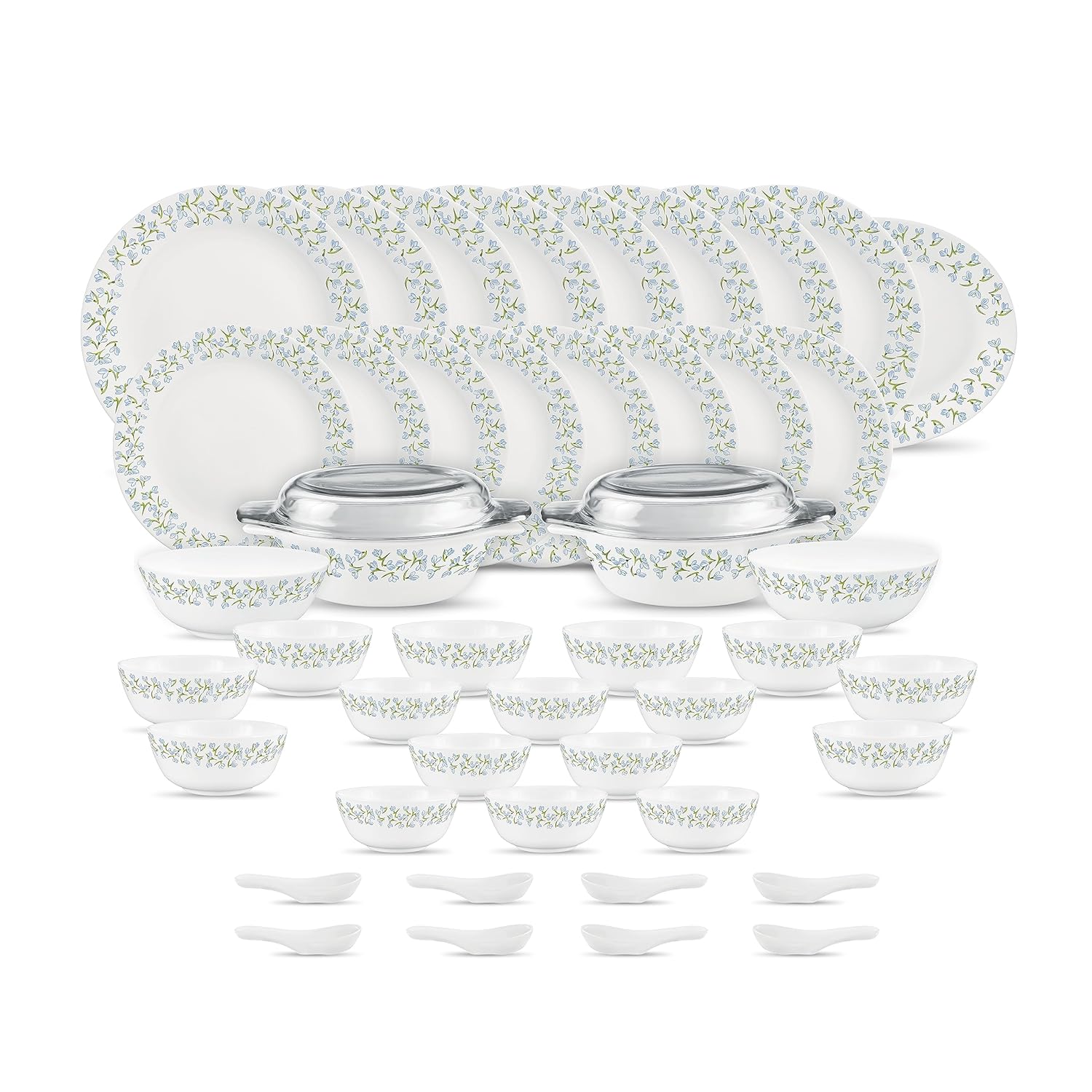 Diva by La Opala, Pearl Collection, Opal Glass Dinner Set 47 pcs, Silky Cluster, White