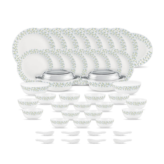 Diva by La Opala, Pearl Collection, Opal Glass Dinner Set 47 pcs, Silky Cluster, White