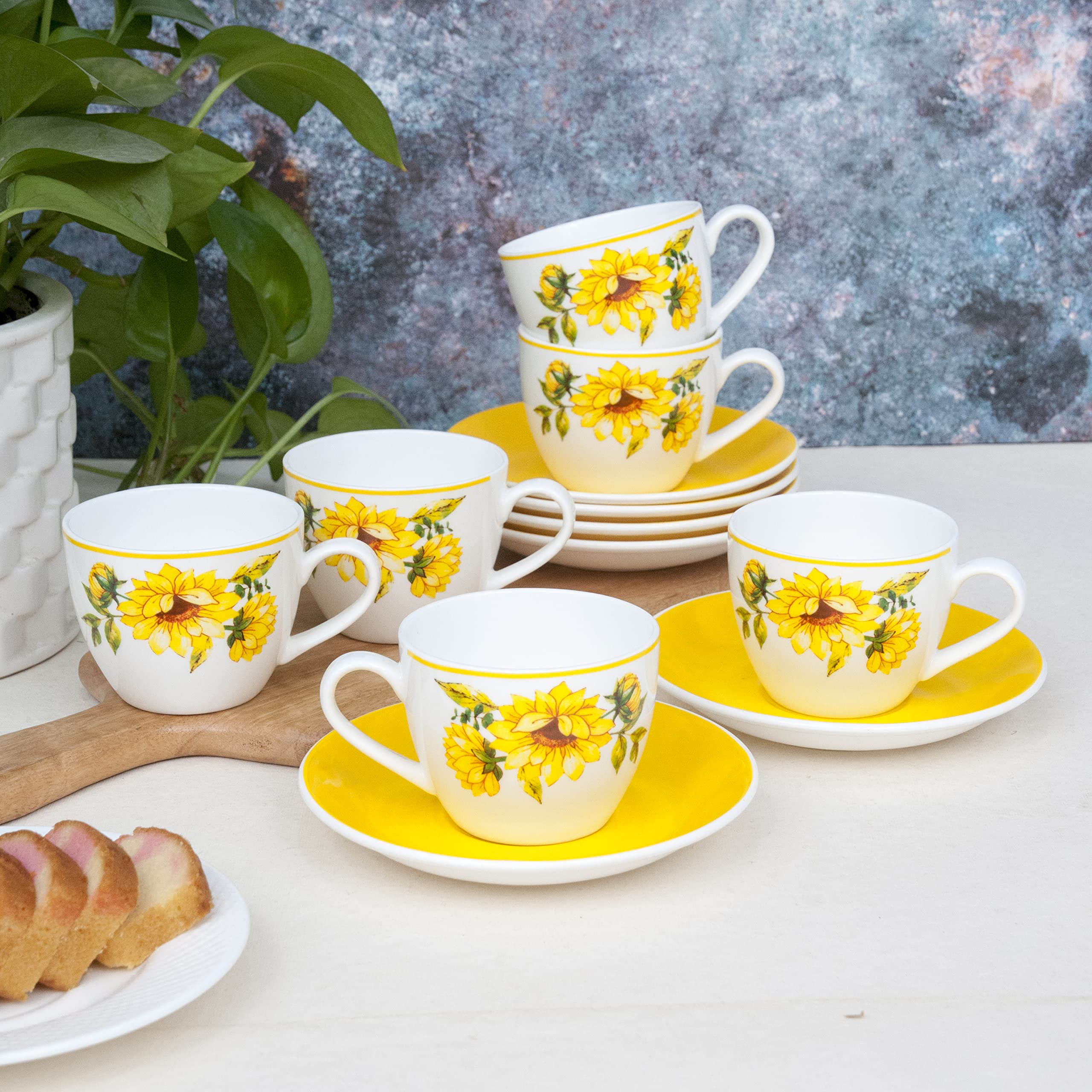 Clay Craft Cream Imperial Cup & Saucer 180ml, Set of 12 (6 Cups + 6 Saucers) Blue