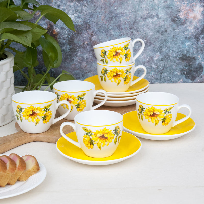 Clay Craft Cream Imperial Cup & Saucer 180ml, Set of 12 (6 Cups + 6 Saucers) Blue