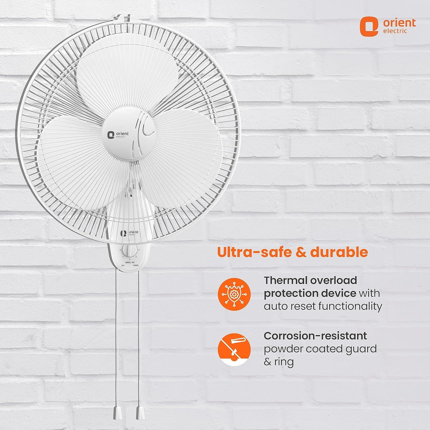 Orient Electric 400 MM Wall-44 Wall Fan | Wall Mount Fan for Home & Kitchen | Powerful Motor with High Air Delivery | Smooth Oscilation, 3-Speed Control | 2 Years Warranty by Orient | Crystal White