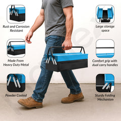 Plantex 18 Inch Metal Tool Box/Empty Tool Kit Box With Large Capacity & Strong Handle/3 Layer Compartment Tools Box for Home Use/Tool Organizer for Essential Tools - (Blue & Black)-2
