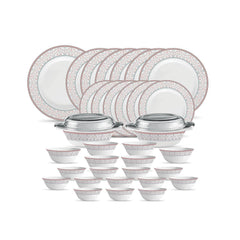 La Opala Diva Sovrana Collection Opal Glass Crockery | for Family of 6 | Dinner Set 35 pcs Moroccan Pink | Plates & Bowls for Dining | Microwave Safe | 100% Vegetarian | Extra Strong | Light & White