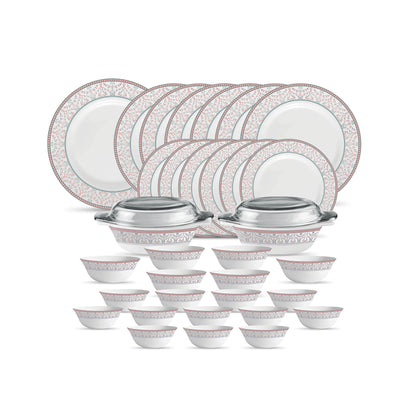 La Opala Diva Sovrana Collection Opal Glass Crockery | for Family of 6 | Dinner Set 35 pcs Persian Grey | Plates & Bowls for Dining | Microwave Safe | 100% Vegetarian | Extra Strong | Light & White