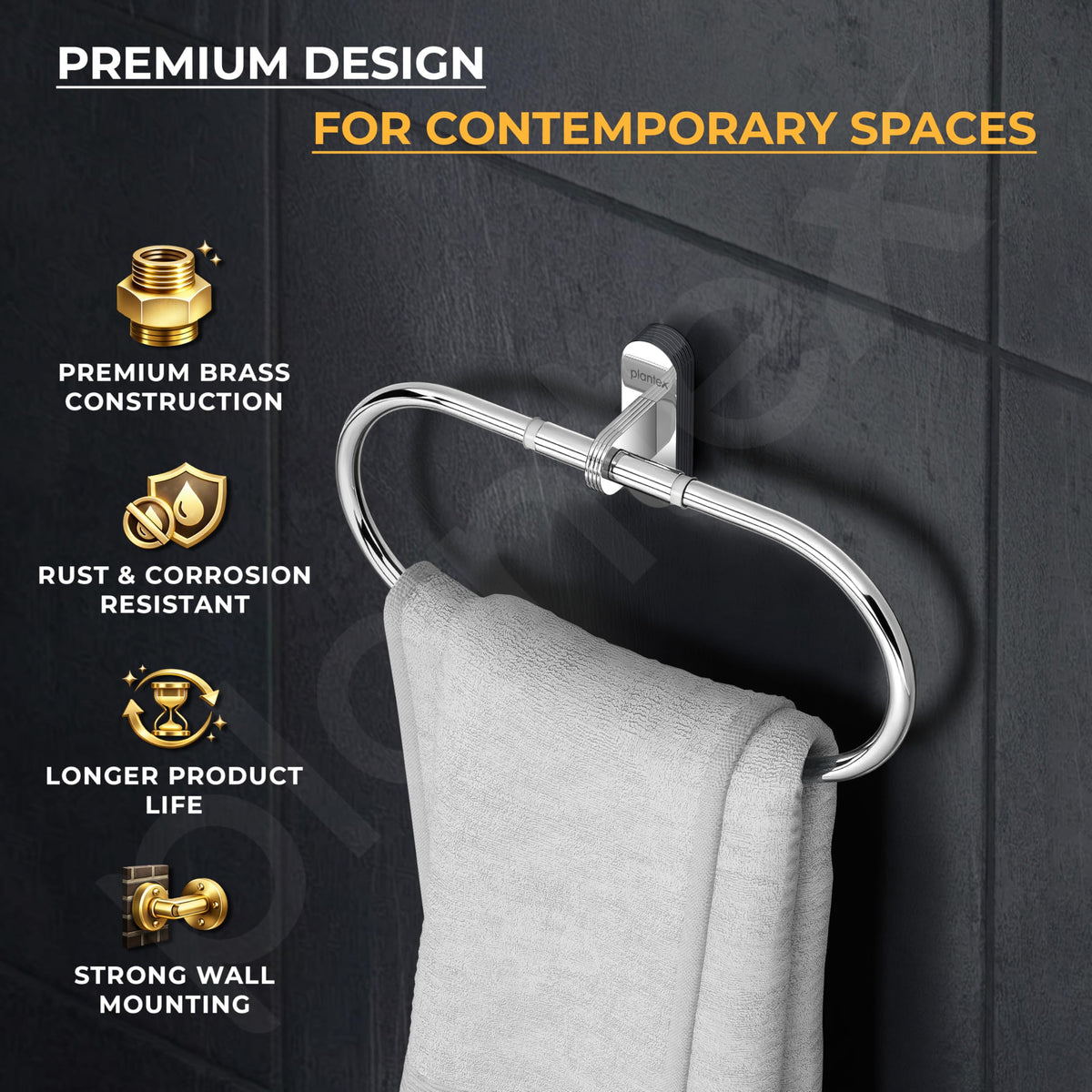 Plantex Towel Ring for Bathroom/Pure Brass Towel Holder/Towel Stand/Hanger/Bathroom Accessories - Pack of 1 (APS-GIA-05, Chrome)-2
