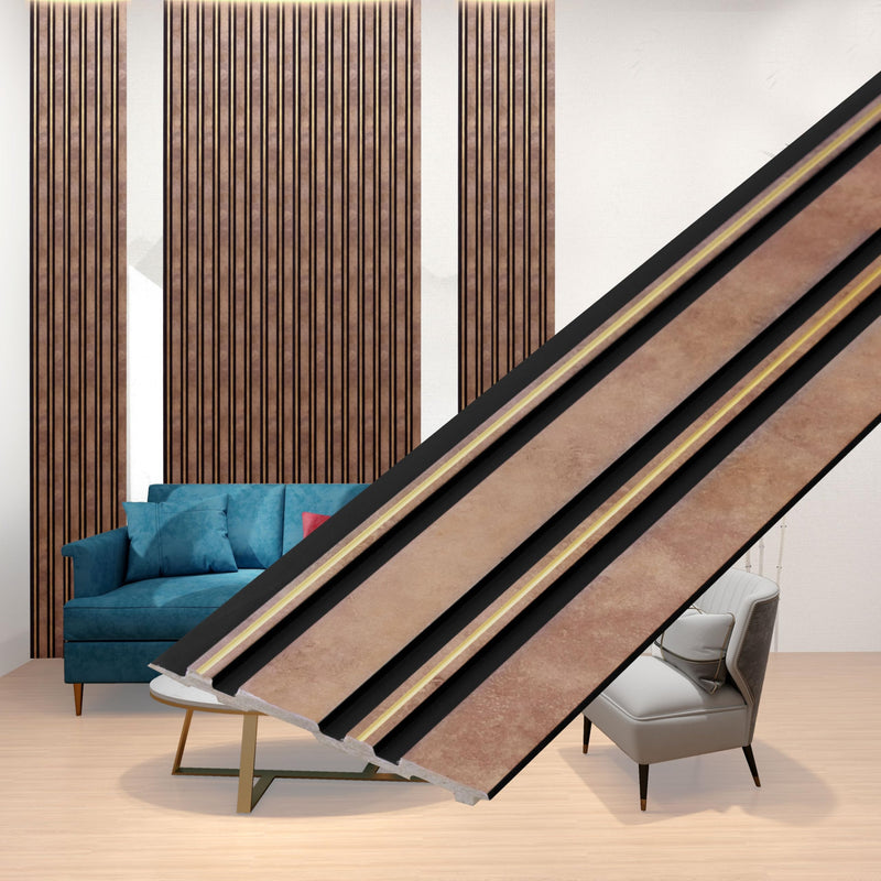 Plantex Wall Panels/Louvers Panel for Wall 8 Feet/Charcoal Panel for Interior Wall Decor/3D Wall Panel - Pack of 5 Covers - 17 Sq. Ft, Size-5 Inch x 8 Feet (Brown Gold Elegance)-1