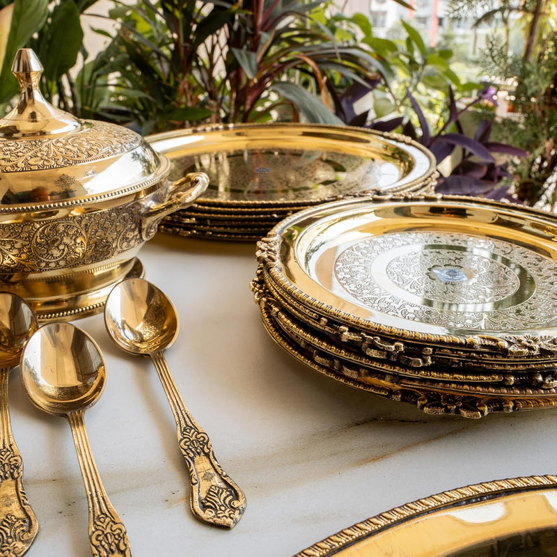 Brass Embossed Design Dinner Set Of 51 pieces