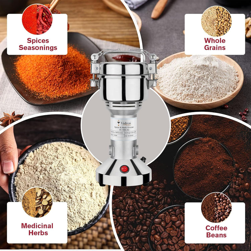 Vishvas Smallest Masala Grinding Machine for Home Use, 100gm Capacity, Portable Indian Spice Grinder, 700W Motor, Adjustable Coarseness, Stainless Steel Blades, Ergonomic Design