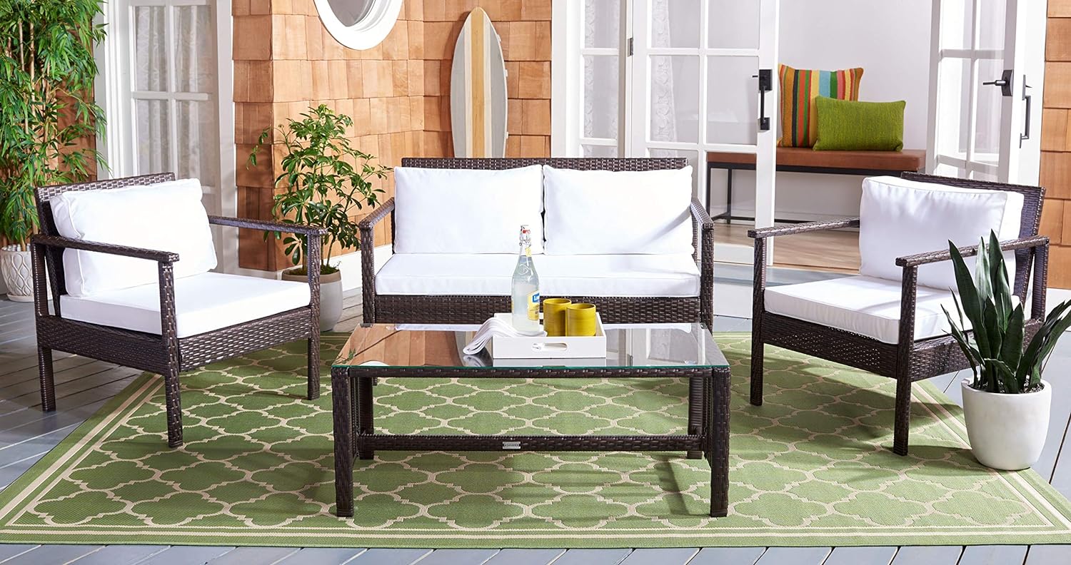 Mesa Outdoor Garden Balcony Sofa Set 2 Seater , 2 Single Seater 1 Center Table Set (Cream)