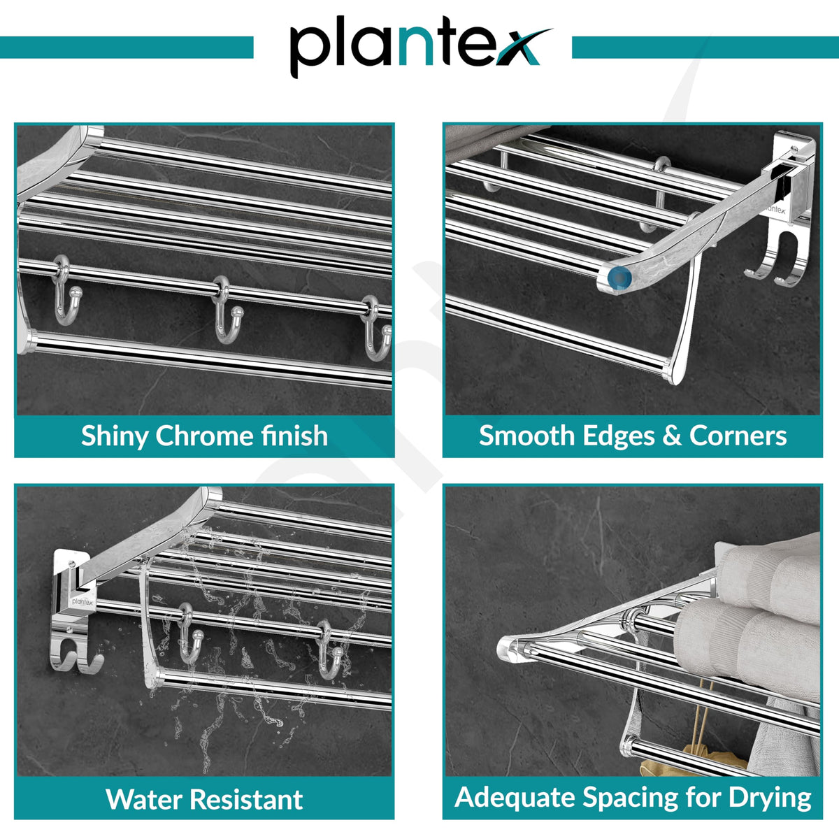 Plantex Eco Stainless Steel Folding Towel Rack/Towel Hanger for Bathroom/Wall Mounted Towel Rack/Bathroom Accessories Set(24-inch) Chrome