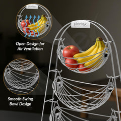 Plantex Stainless Steel Fruit Basket for Dining Table/3 Tier Swing Fruit Bowl/Vegetable Basket Stand/Onion Potato Rack for Kitchen-3