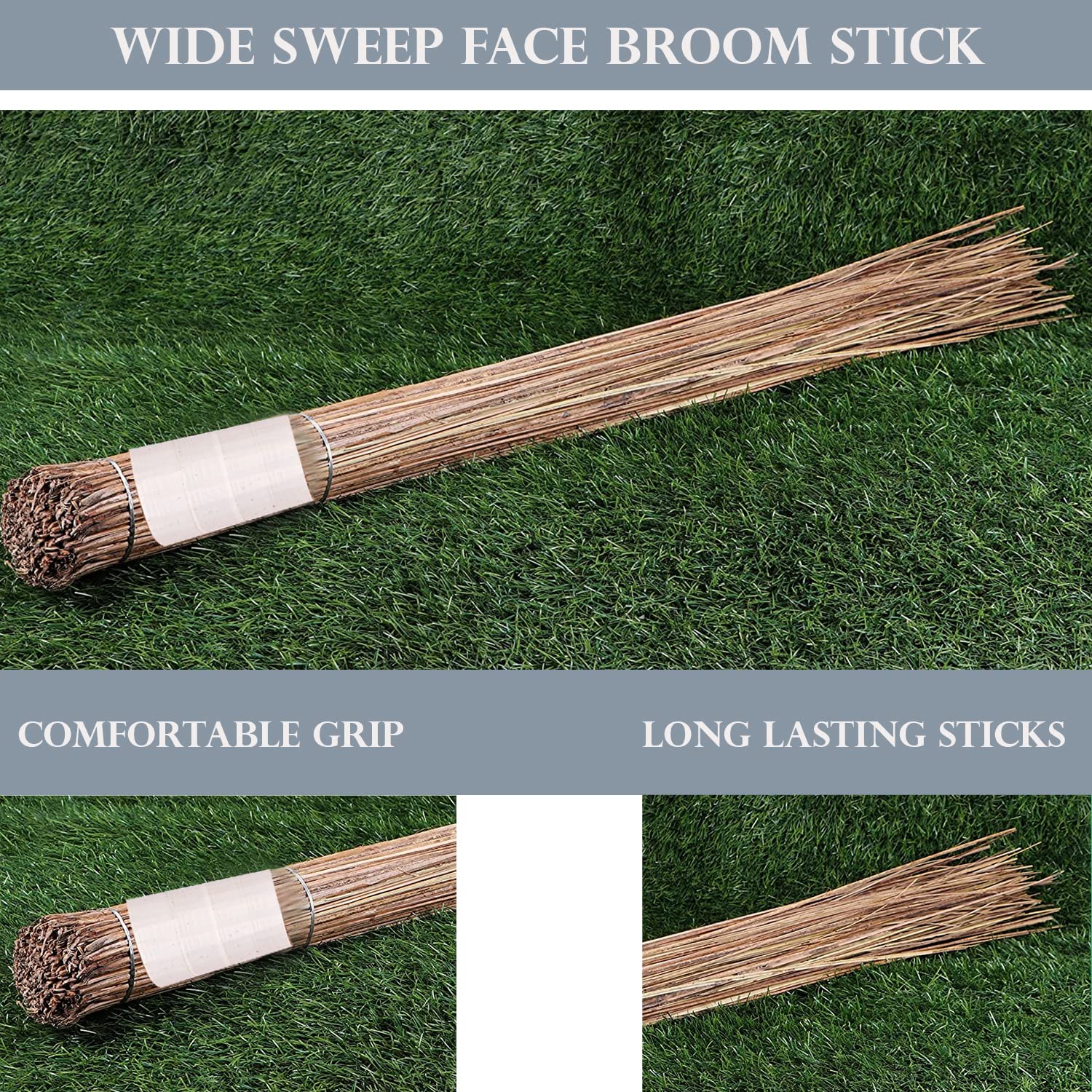 Zureni Traditional Coconut Broom Stick Leaf Grass 45 inchs Long Broomstick Washable Seekh Jhaadu with Firm & Comfortable Grip Ideal for Wet Surface Cleaning (1 Pc, 400 Gm, Random Colors)