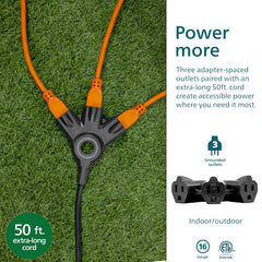 Philips EZGrip Outdoor Extension Cord with Multiple Outlets, 3 Prong Cord