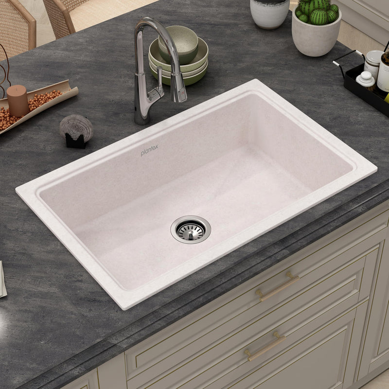 Plantex Undermount Sink for Kitchen/Quartz Acrylic Kitchen Sink with 10 Years Warranty by Plantex/Granite Single Bowl Sinks with Coupling (Rayon 32x20 Inches)-1