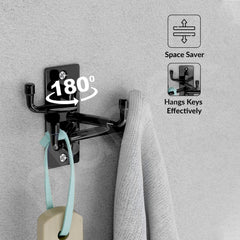 Plantex Stainless Steel Flexible 4 pin Wall Hooks/Modern Wall Hanger/Hooks for Wall Heavy Items/Cloth Hanger/Towel Hanger for Wall (Black) Pack of 2-4