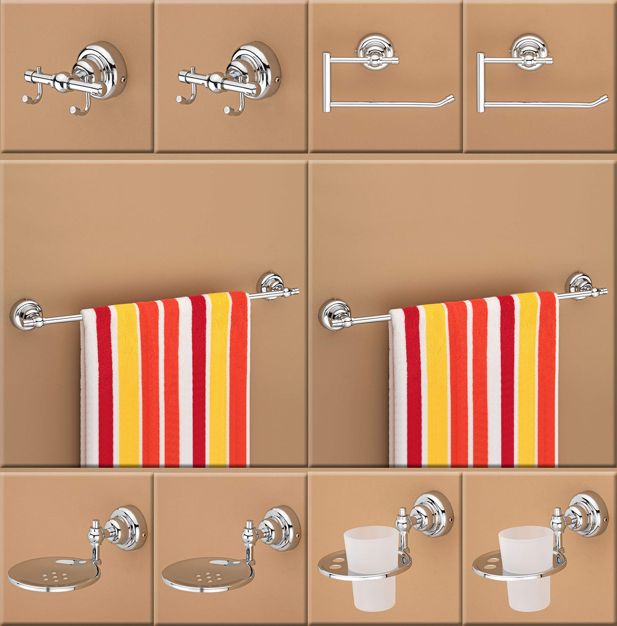 Plantex SS - 304 Grade Bathroom Accessories Set/Bathroom Hanger for Towel/Towel Bar/Napkin Ring/Tumbler Holder/Soap Dish/Robe Hook (Skyllo - Pack of 10)