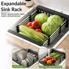 Plantex Stainless Steel Kitchen Sink Strainer/Drain Basket With Adjustable Armrest Kitchen Rack/Vegetable Washing Basket for Sink/Expandable Drain Dish Rack (Pack of 1, Black)-6