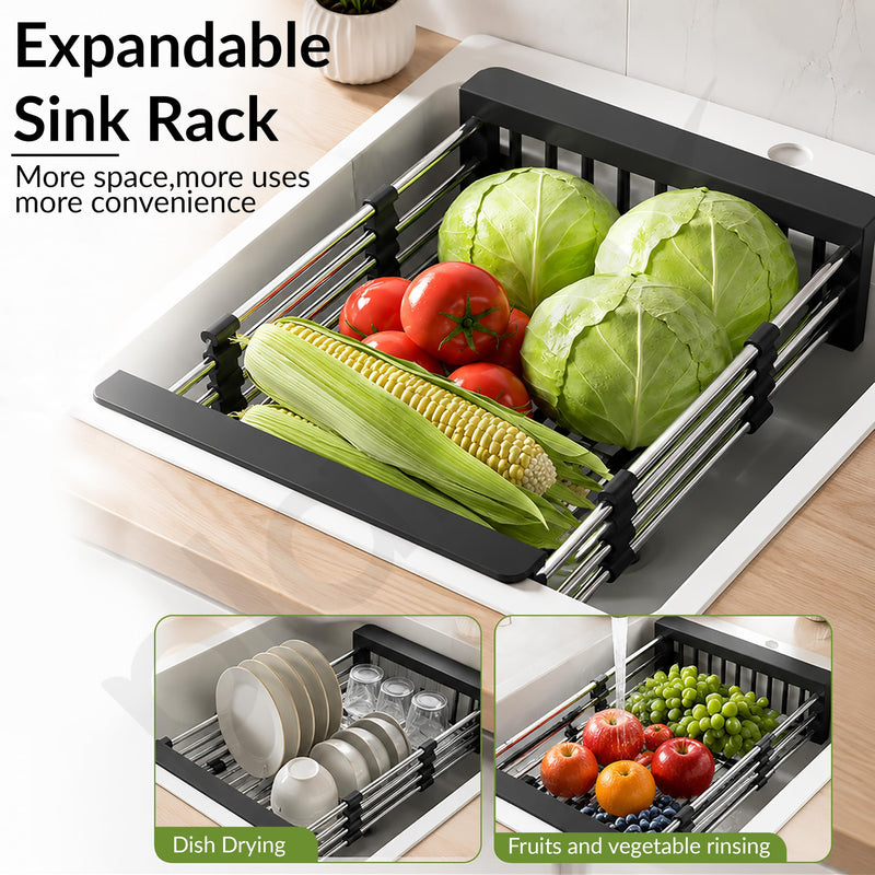 Plantex Stainless Steel Kitchen Sink Strainer/Drain Basket With Adjustable Armrest Kitchen Rack/Vegetable Washing Basket for Sink/Expandable Drain Dish Rack (Pack of 1, Black)-6