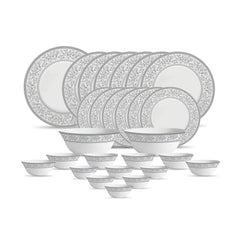 La Opala Diva, Sovrana Collection, Opal Glass Dinner Set 27 pcs, Persian Grey, White