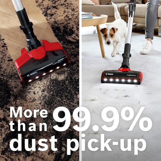 Bosch Unlimited 7 ProAnimal, Cordless Vacuum Cleaner with Rechargeable 3.0 Ah Battery and FlexTube, LED Lighting, 10 Year Motor Warranty, in Tornado Red