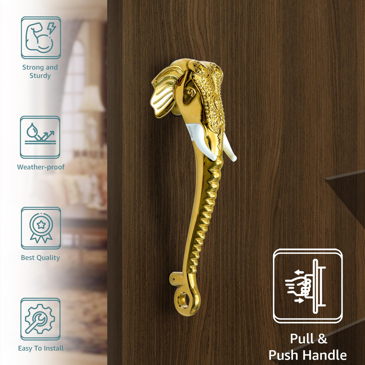 Plantex Heavy Duty Elephant Shape Handle for Main Door/Pull Push 11-Inches Main Door Handle for Home Decor/3 Years Warranty Pack of 1 (Golden Finish)-2