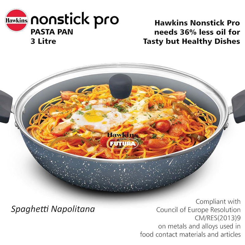 Hawkins Nonstick Induction Pasta Pan, 26 cm Diameter, Granite Fry Pan, Blue (ICP26G)