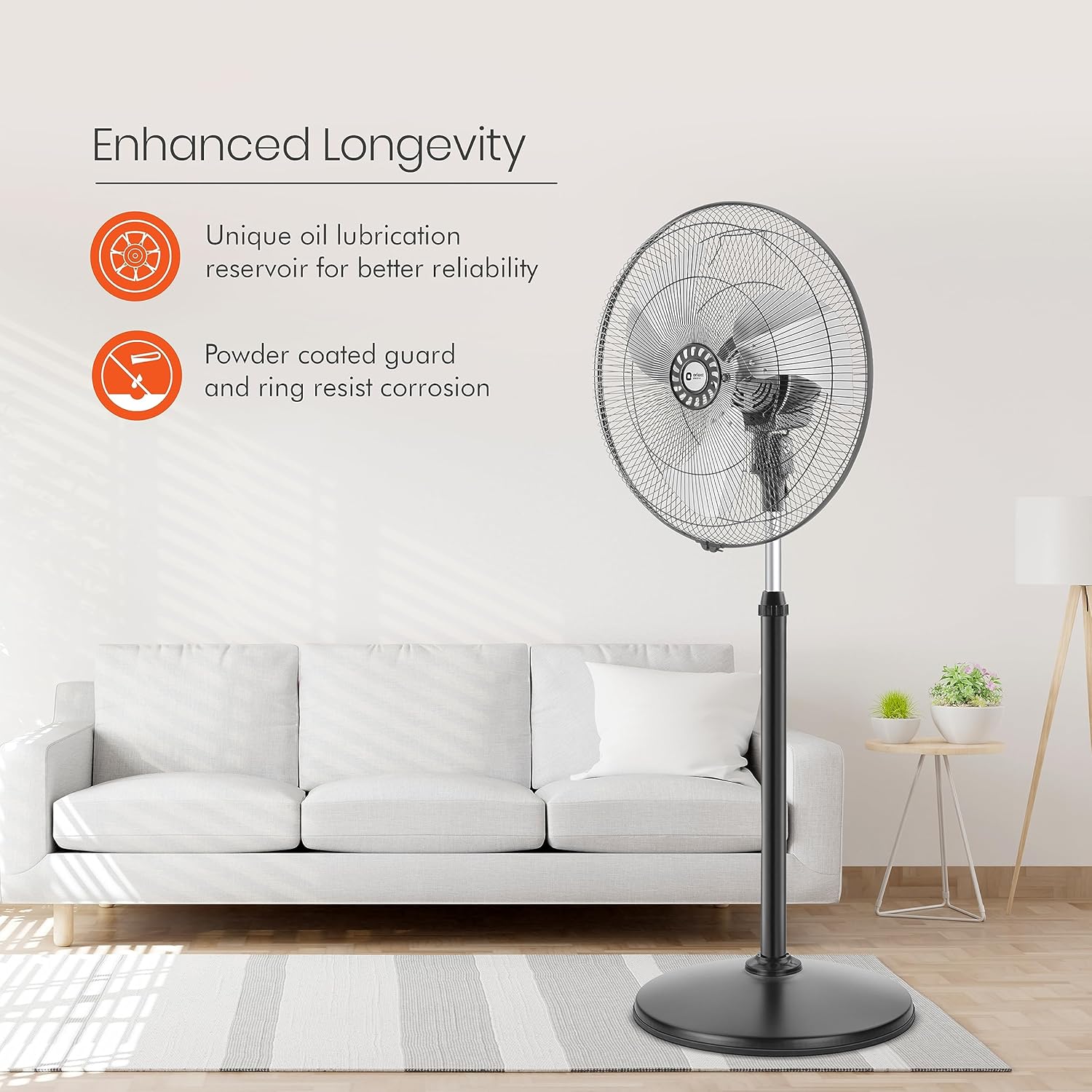 Orient Electric 450mm Tornado Pedestal Fan for home | Powerful Motor, High Air Delivery |3-Speed Control, High Speed Stand Fan | Metal Body, Telescopic Arrangement| 2 Years Warranty by Orient | Black