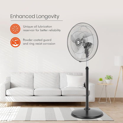 Orient Electric 450mm Tornado Pedestal Fan for home | Powerful Motor, High Air Delivery |3-Speed Control, High Speed Stand Fan | Metal Body, Telescopic Arrangement| 2 Years Warranty by Orient | Black