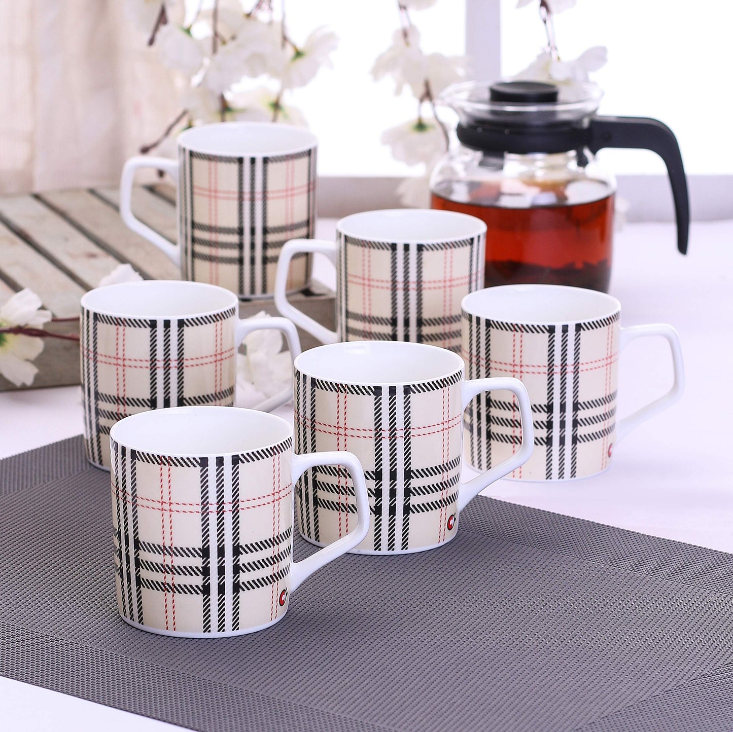 Clay Craft Director Hilton 390 Bone China Coffee Mug Set, 220ml/6.6cm, Set of 6, Multicolour- (CM-Director-Hilton-390), Standard