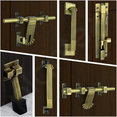 Plantex Door Kit for Single Door/Stainless Steel Door Accessories (10-inch Al-Drop,8-inch Latch,2 Handles of 8 and 7 Inch,7-inch Tower Bolt and 4-inch Door Stopper - (Brass Antique)-2